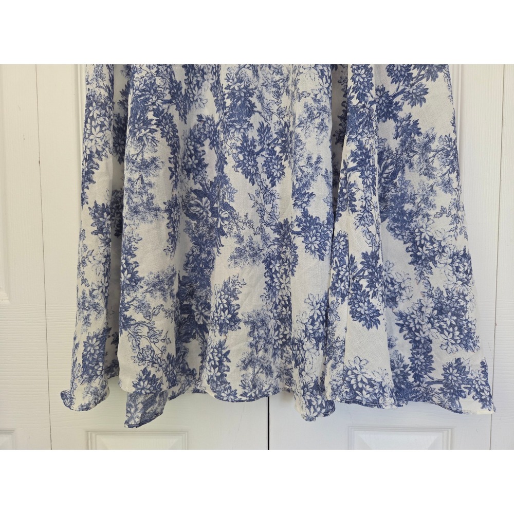 Max Studio Midi Skirt Textured Crepe Elastic Waist Women Small Blue Floral NWOT - Picture 3 of 6